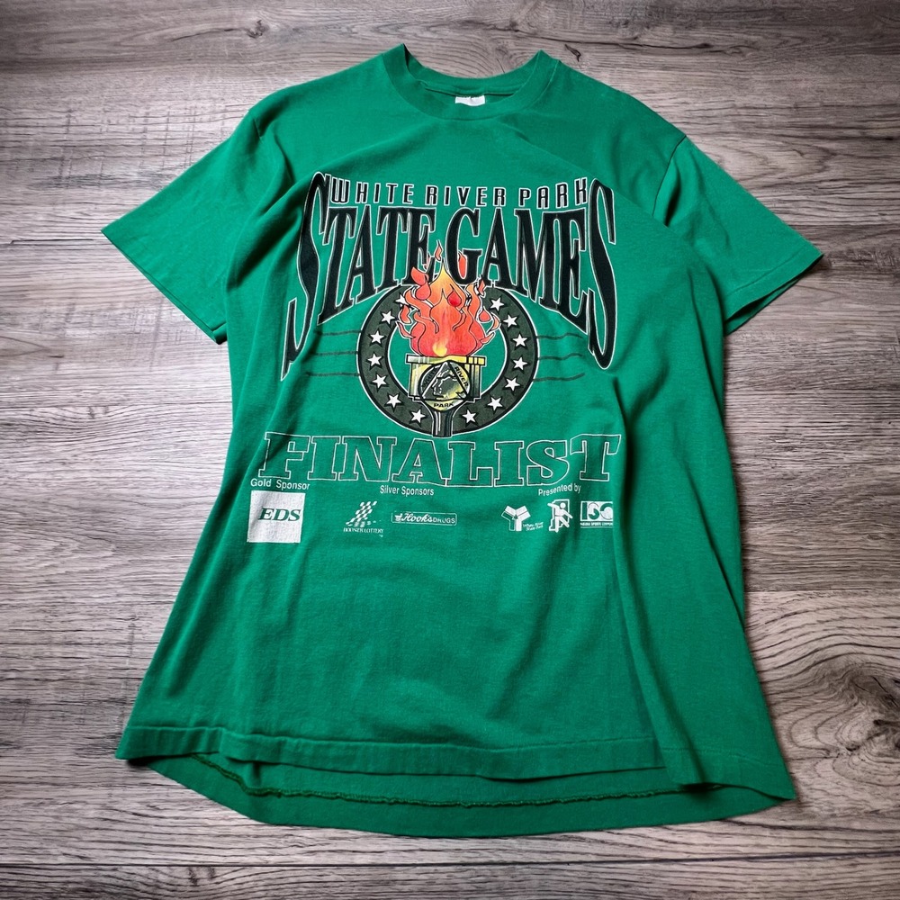 Stedman T-Shirt Mens XL Green White River Park State Games Finalist Vintage 80s